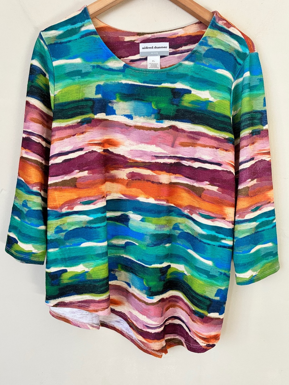Alfred Dunner Y2K PL Multi Color Abstract Brushstroke 3/4 Sleeve Top. Retro Fall